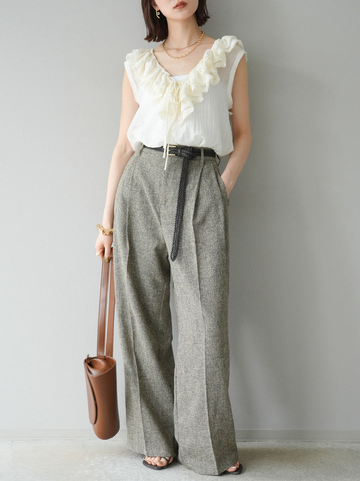 [予約]ミックスツイードタックパンツ/ブラウン