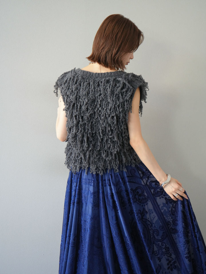 [予約]フリンジループニットベスト/チャコール