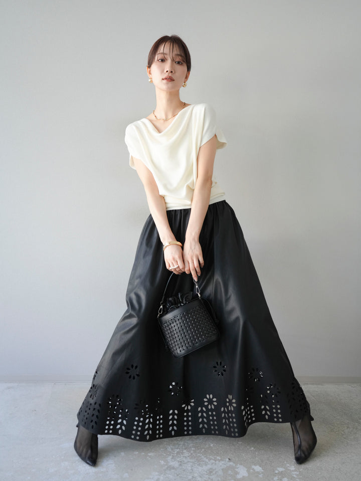 [予約]ドレープドルマンフレンチスリーブニットトップス/アイボリー