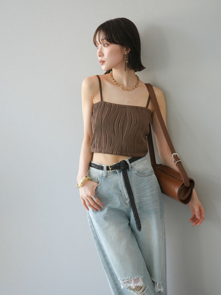 [SET]ウェーブパイピングカップ付ベアキャミソール+ウェーブパイピングカップ付ベアキャミソール(2set)