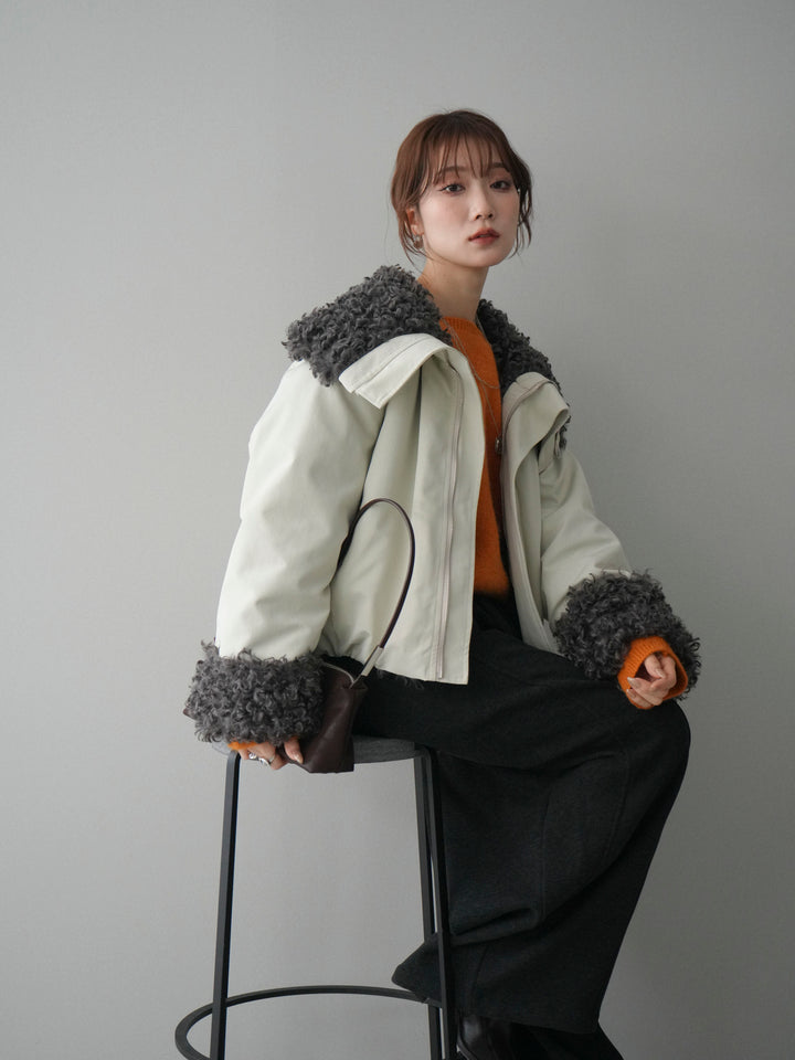 [SET]プードルファーダウンジャケット+アンゴラタッチボートネッククロップドプルオーバー(2set)