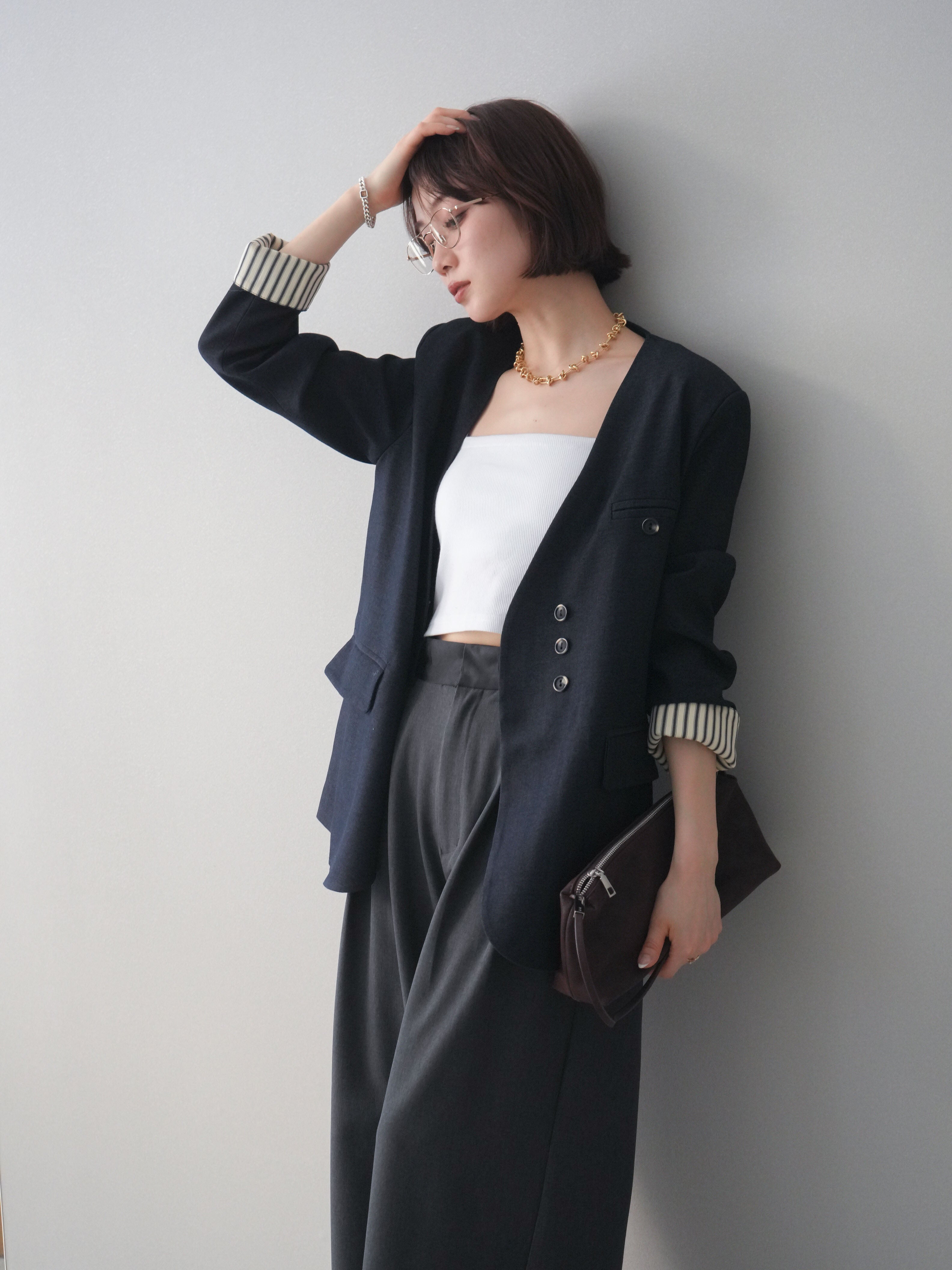 予約]ノーカラージャケット/blue – Lumier