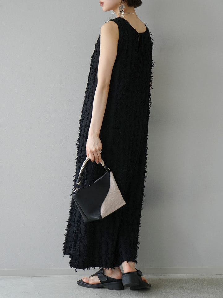 [Pre-order] Fringe Jacquard Stretch Sleeveless Dress/Black