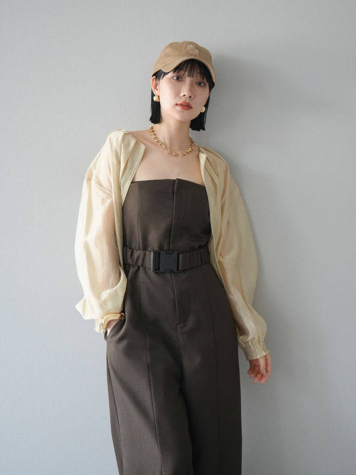 [SET]タックデザインシアーブルゾン+ヘザーツイルベルト付ベアサロペット(2set)