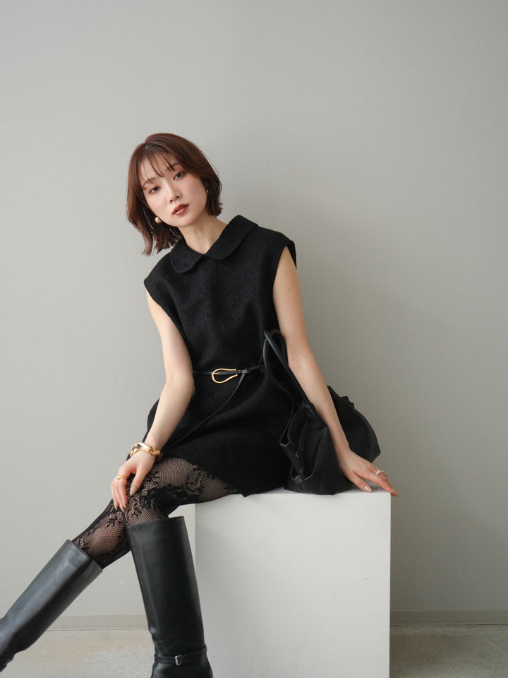 [予約]襟付きブークレミニワンピース/black