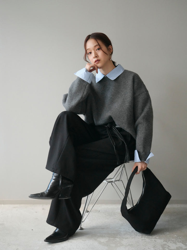 [SET]2WAYストライプ襟ニットプルオーバー+2WAYストライプ襟ニットプルオーバー(2set)