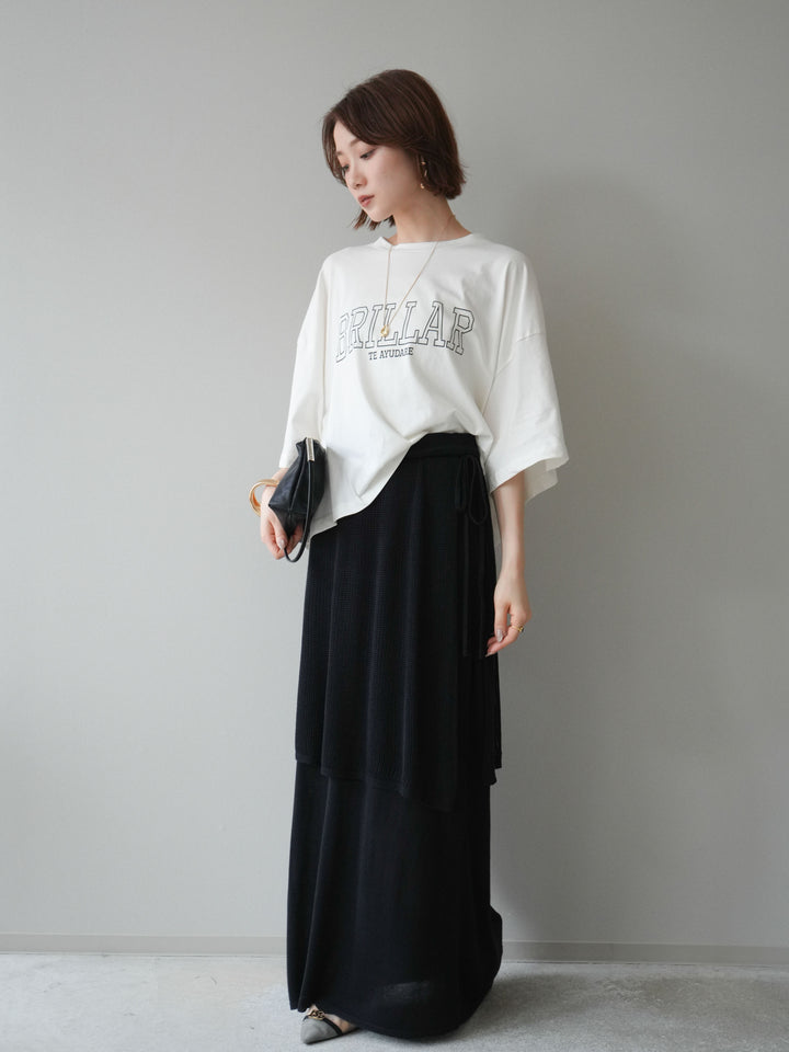 [SET]ボックスシルエットロゴTEE+レイヤードラップニットスカート(2set)