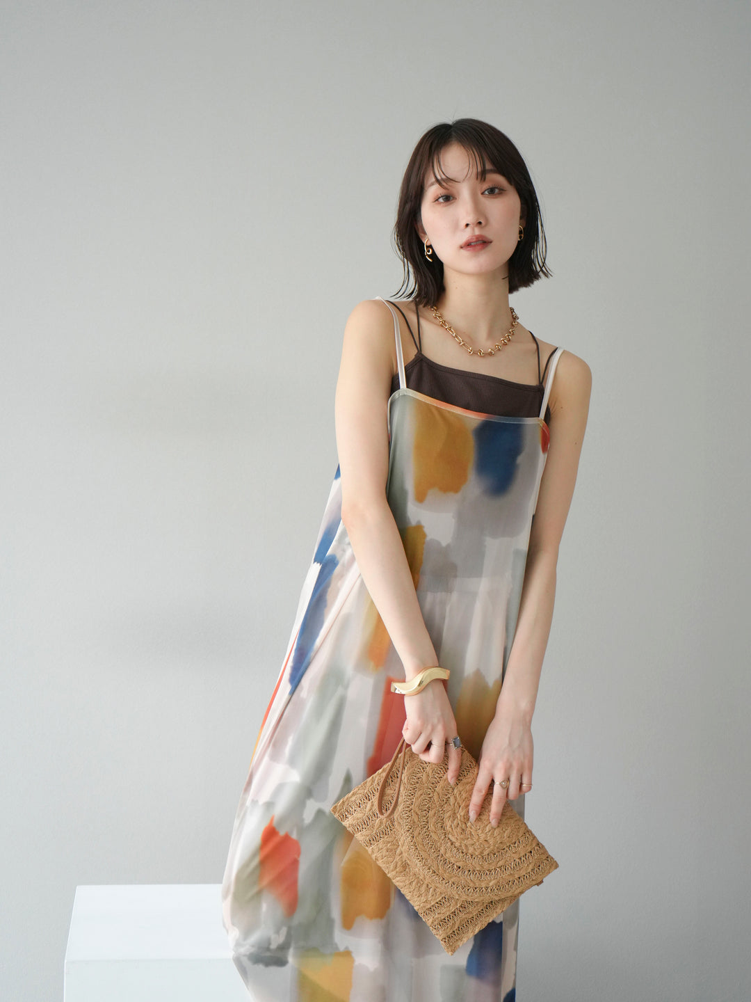 [SET]水彩アートシアーキャミワンピース+水彩アートイージーパンツ(2set)