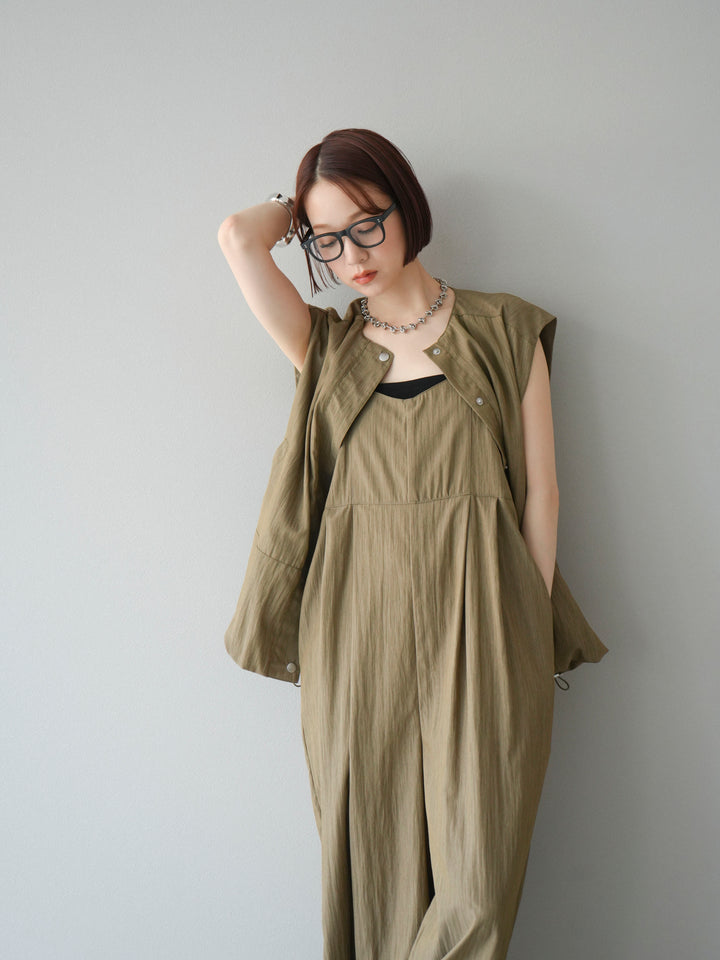 [SET]リネンライクビスチェデザインサロペット+リネンライクドロストバルーンブルゾン(2set)