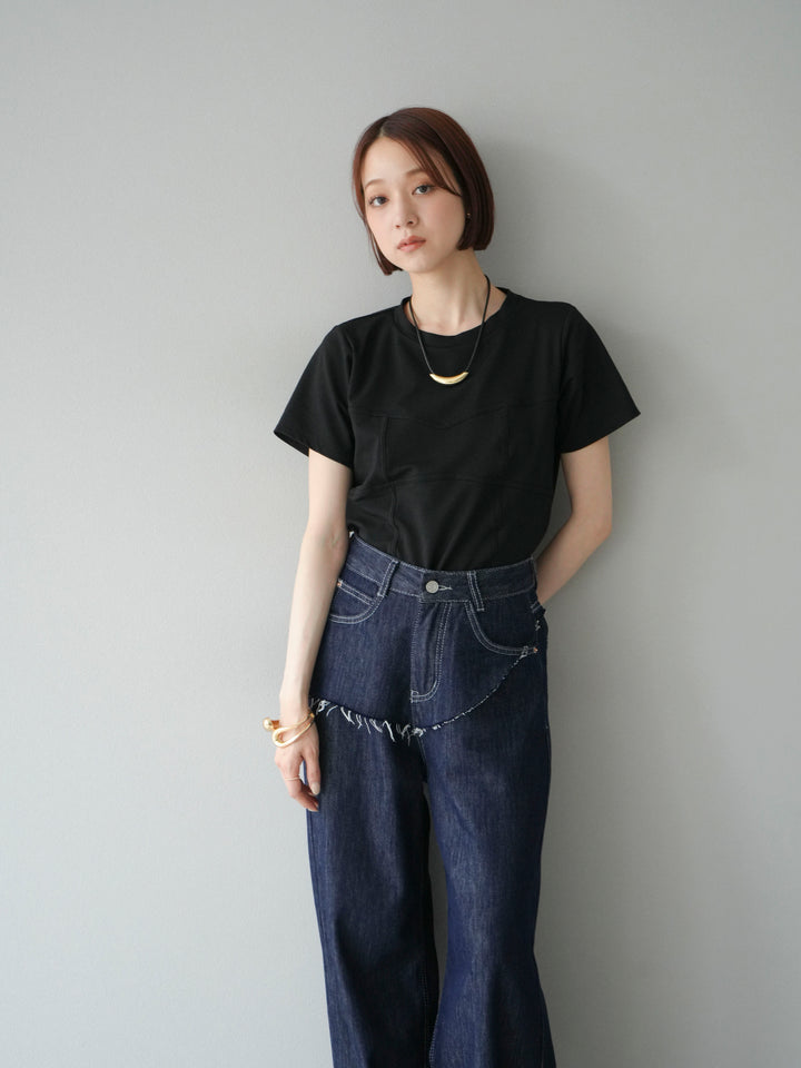 [SET]ビスチェデザインTシャツ+ヒップデザインデニムパンツ(2set)