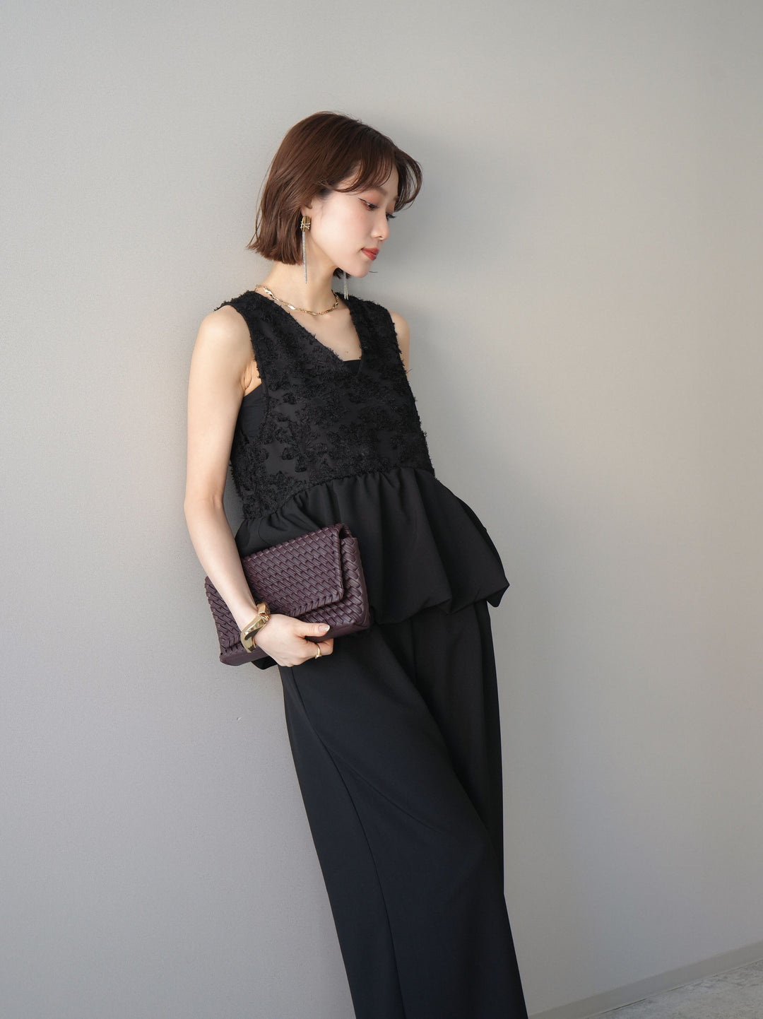 [SET]ジャガードレースぺプラムドッキングサロペット+選べるアクセセット(2set)