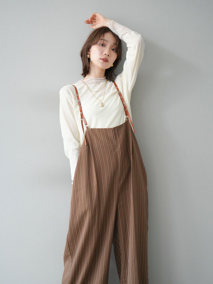 【着回しセット】[SET]ヘリンボーンストライプジレ+シアー切替ベロアトップス+ヘリンボーンストライプサロペット(3set)