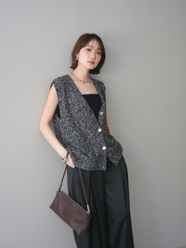 [予約]ミックススラブメタルボタンニットベスト/black