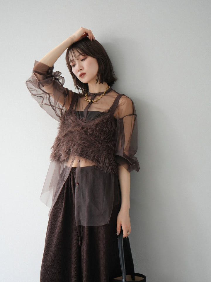 [予約]2WAYスリーブチュールシャツ/ブラウン