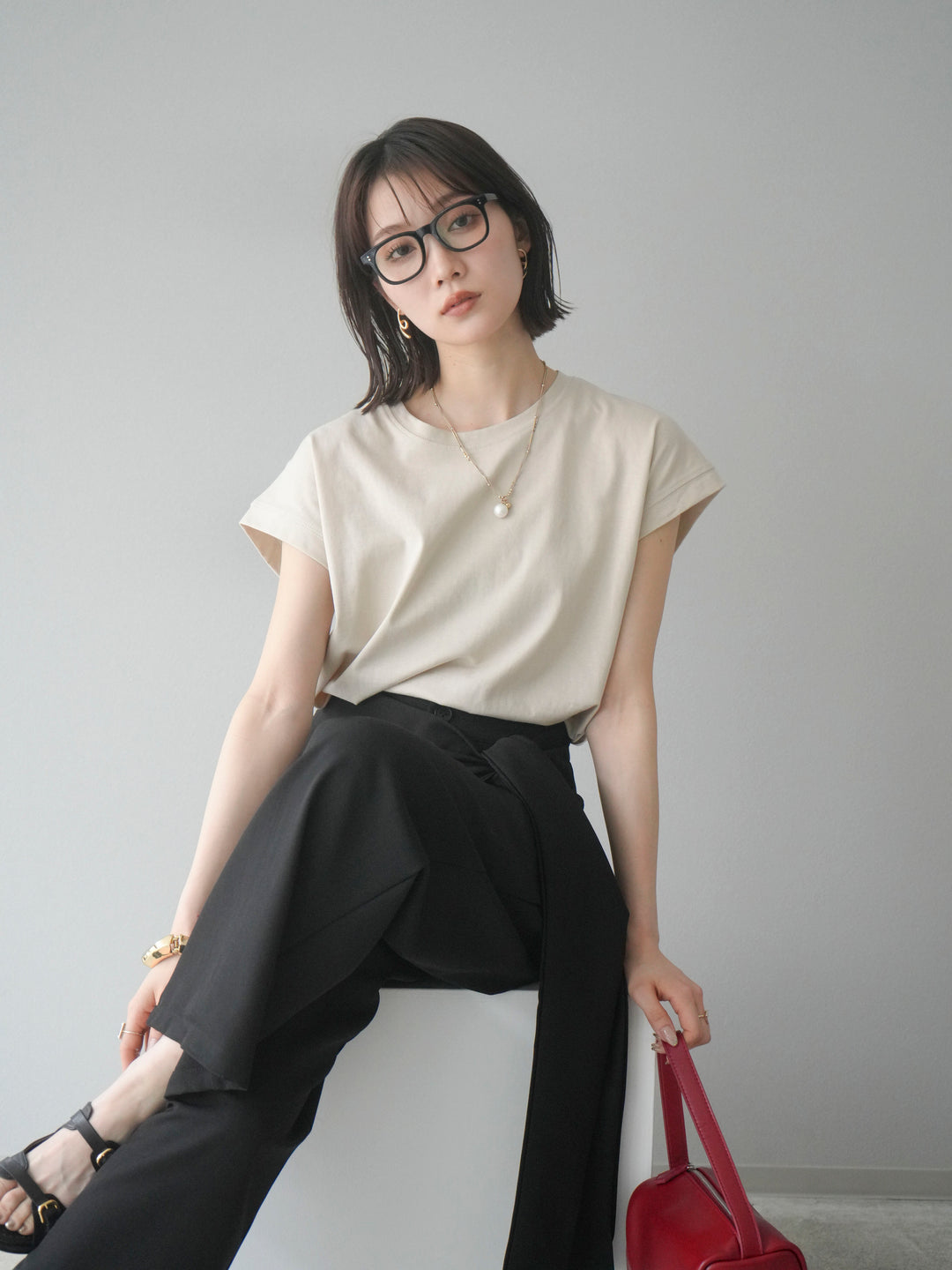 [予約]フレンチスリーブTシャツ/ベージュ　