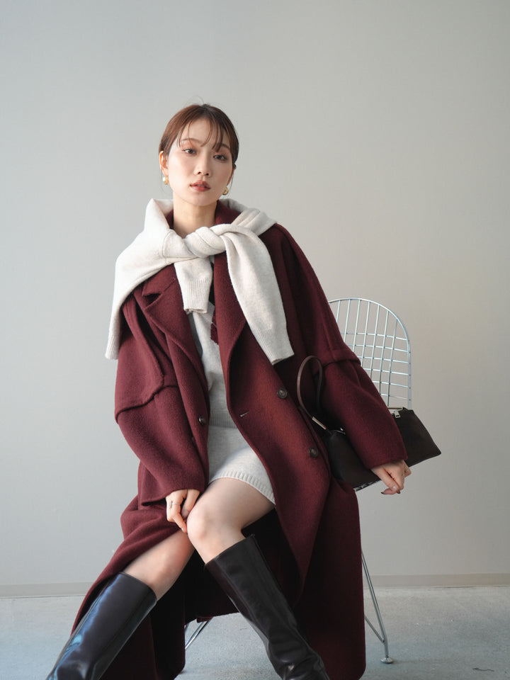 [20%オフ]カシミヤ100%ダブルブレストロングコート/red