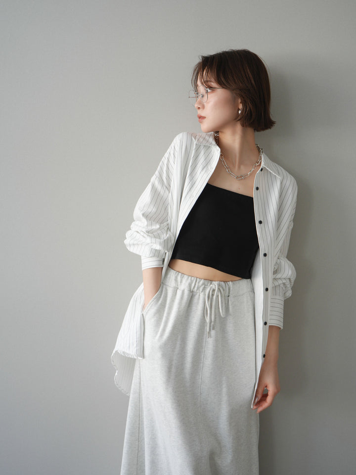[SET]2WAYカシュクールストライプブラウス+スウェットフレアロングスカート(2set)