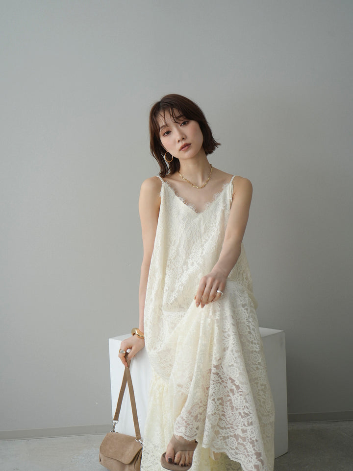 [予約]ギャザー切替レースキャミワンピース/ivory