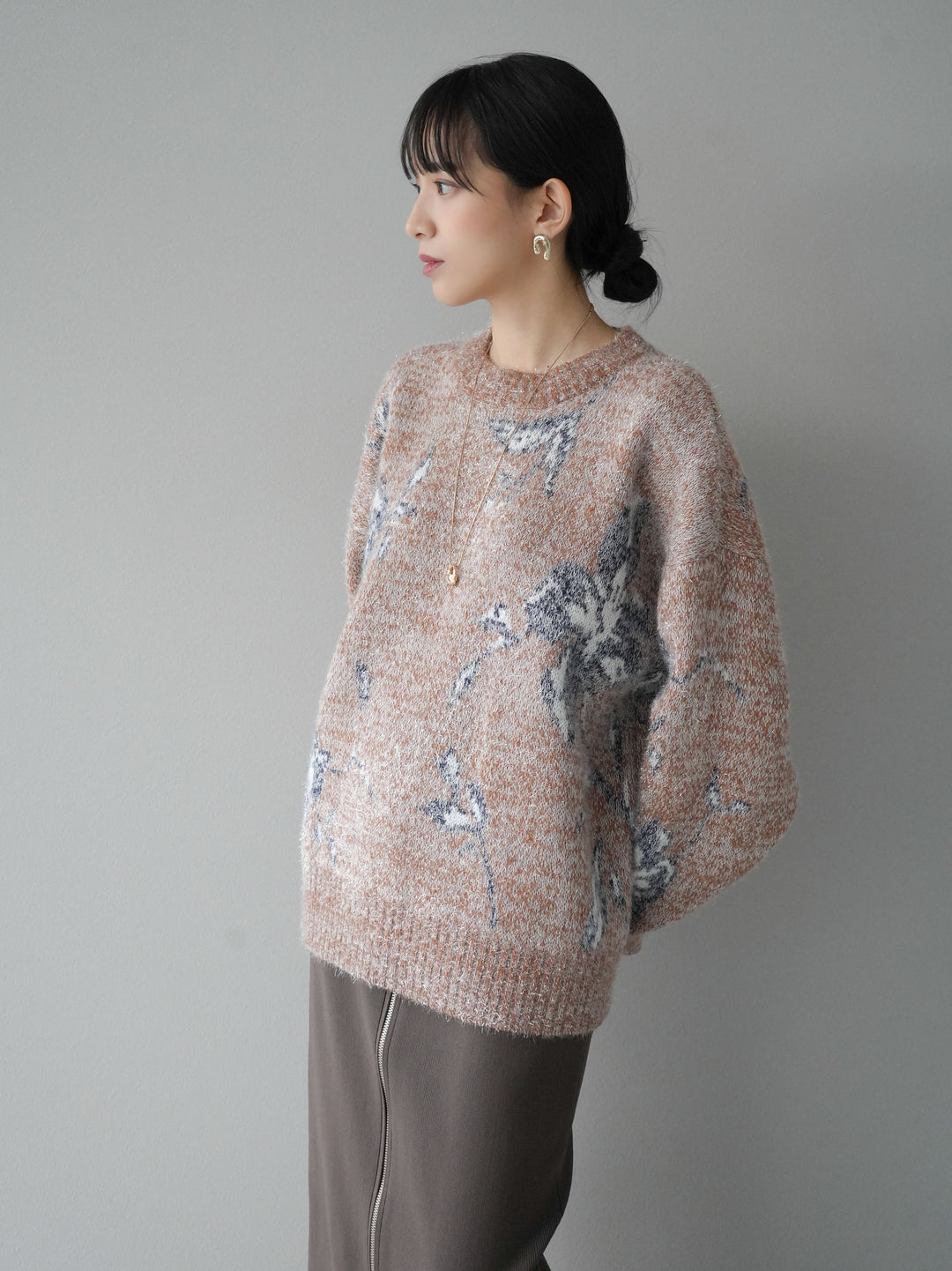 [預訂] 花提花金銀絲針織套頭衫/棕色