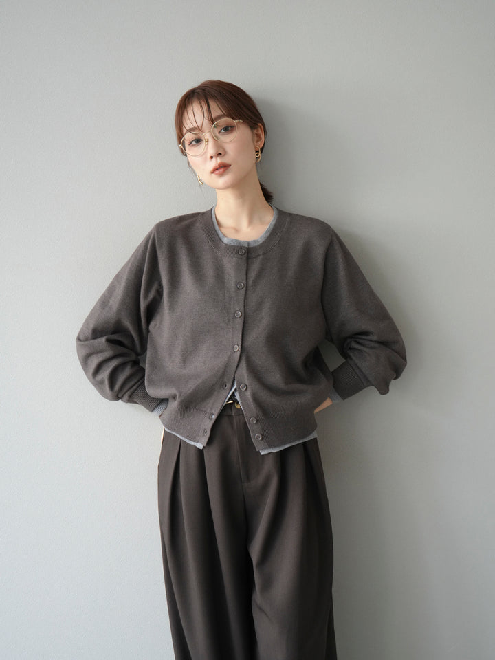 【SET】同色系疊穿開襟衫+雙褶寬褲（2件組）