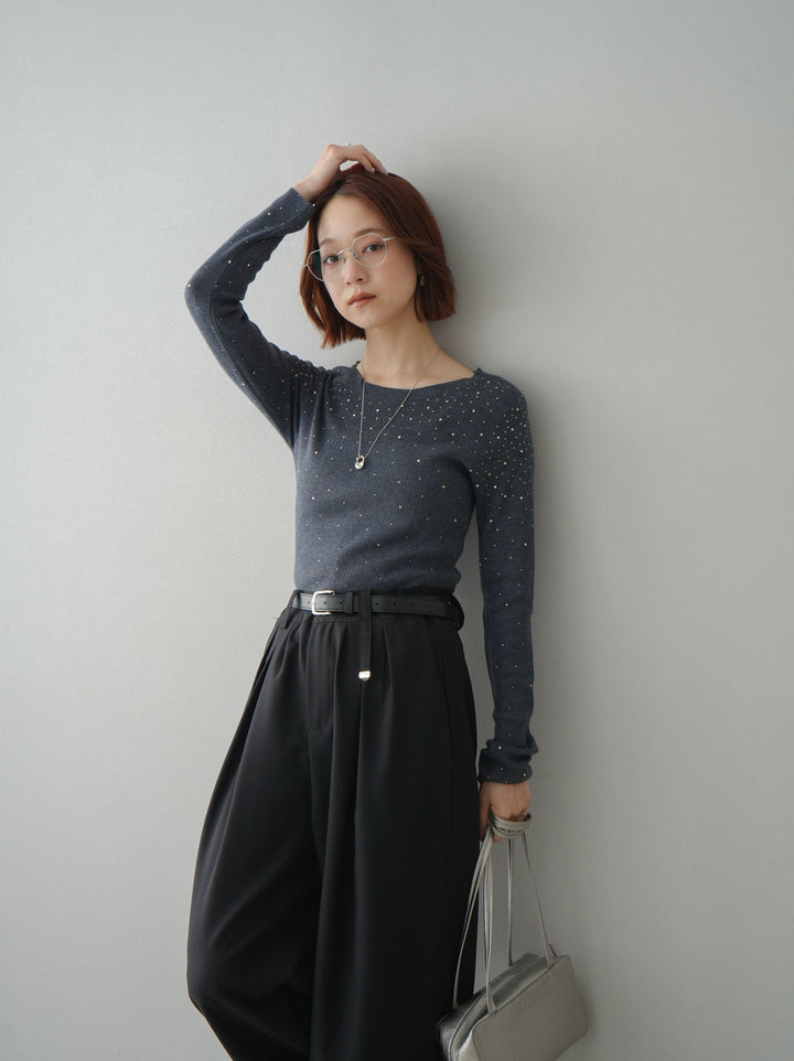 【預購】亮片透視針織上衣 / 灰色