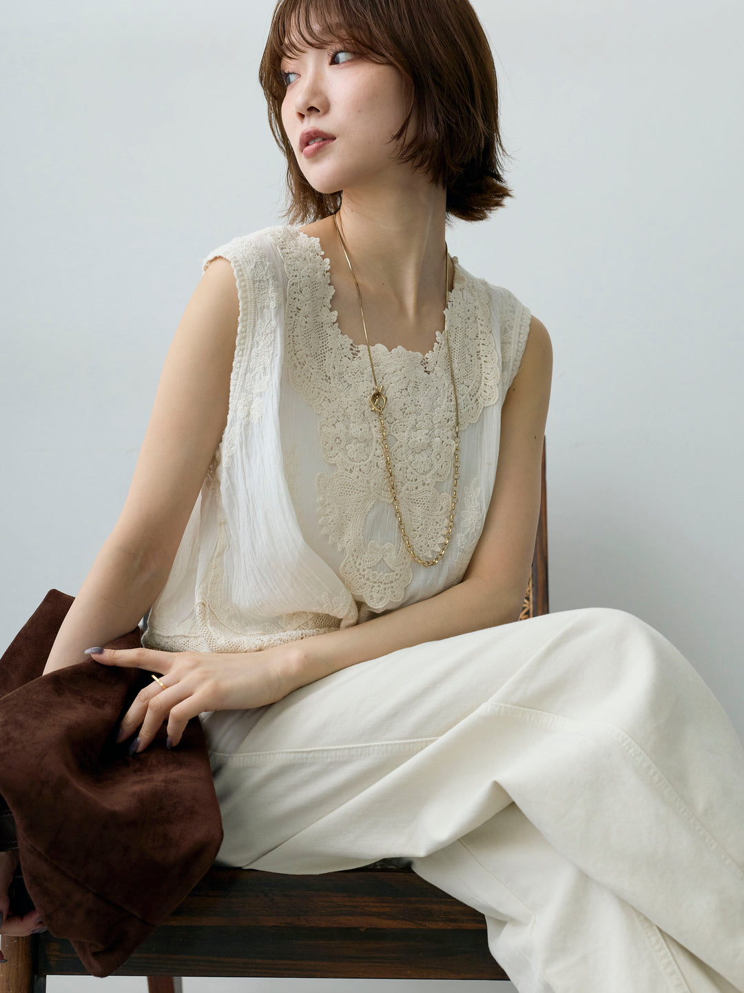 [予約]アンティークレースノースリトップス/beige