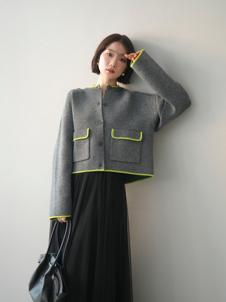 [SET]ポリエステル配色ニットカーディガン+選べるアクセセット(2set)