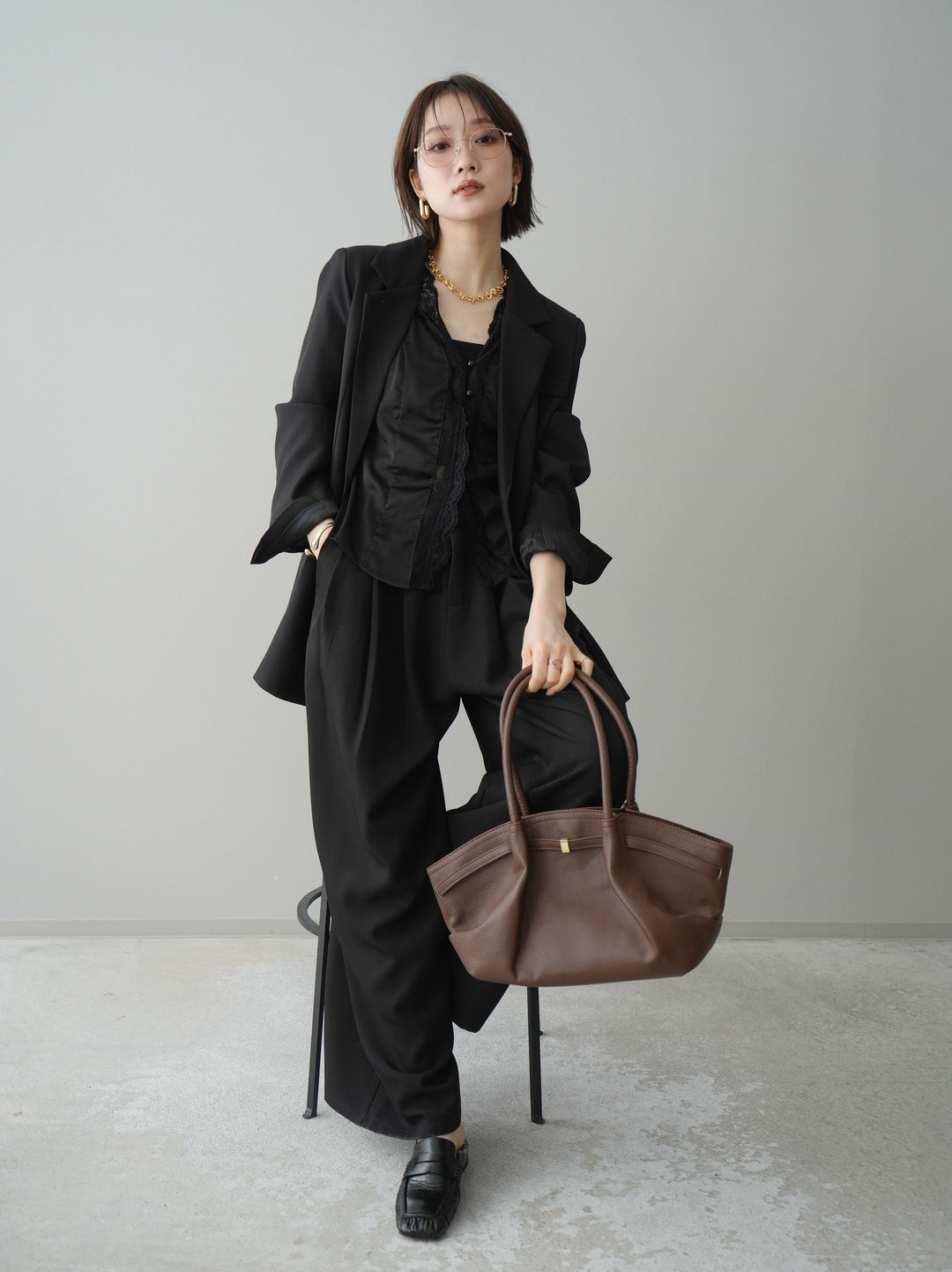 [SET]バックスリットデザインジャケット+ノースリサテンレースキャミソール(2set)