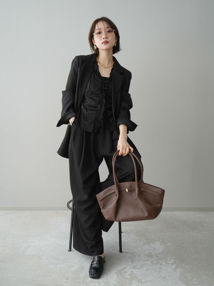 [SET]バックスリットデザインジャケット+ノースリサテンレースキャミソール(2set)