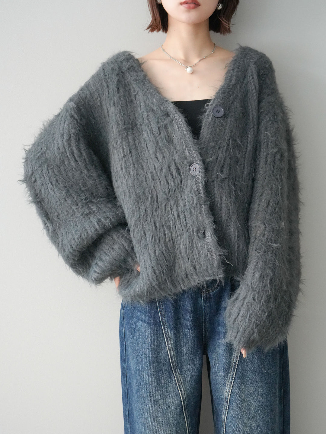 [予約]シャギーオーバーニットカーディガン/gray