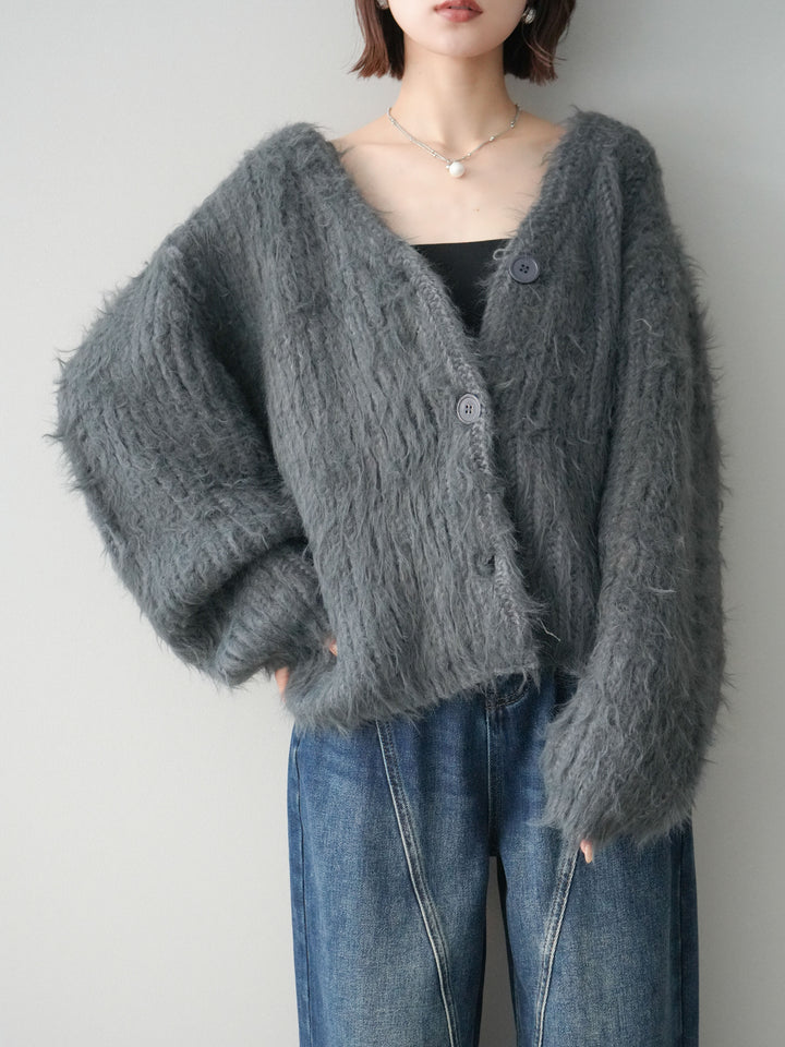[予約]シャギーオーバーニットカーディガン/gray