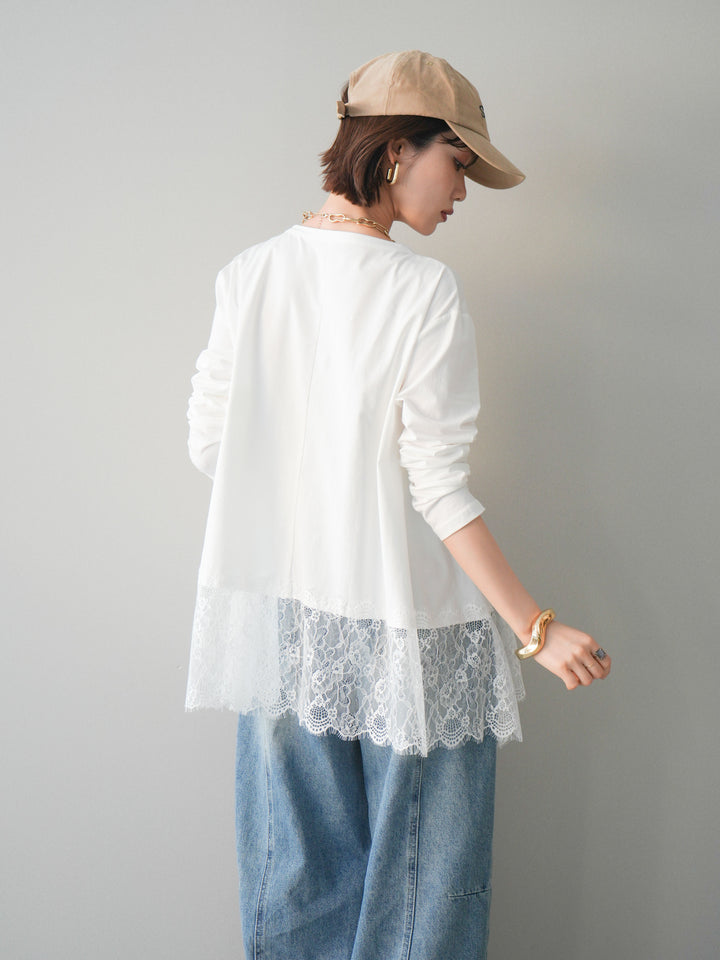 [SET]裾レースロングスリーブTシャツ+選べるアクセセット(2set)