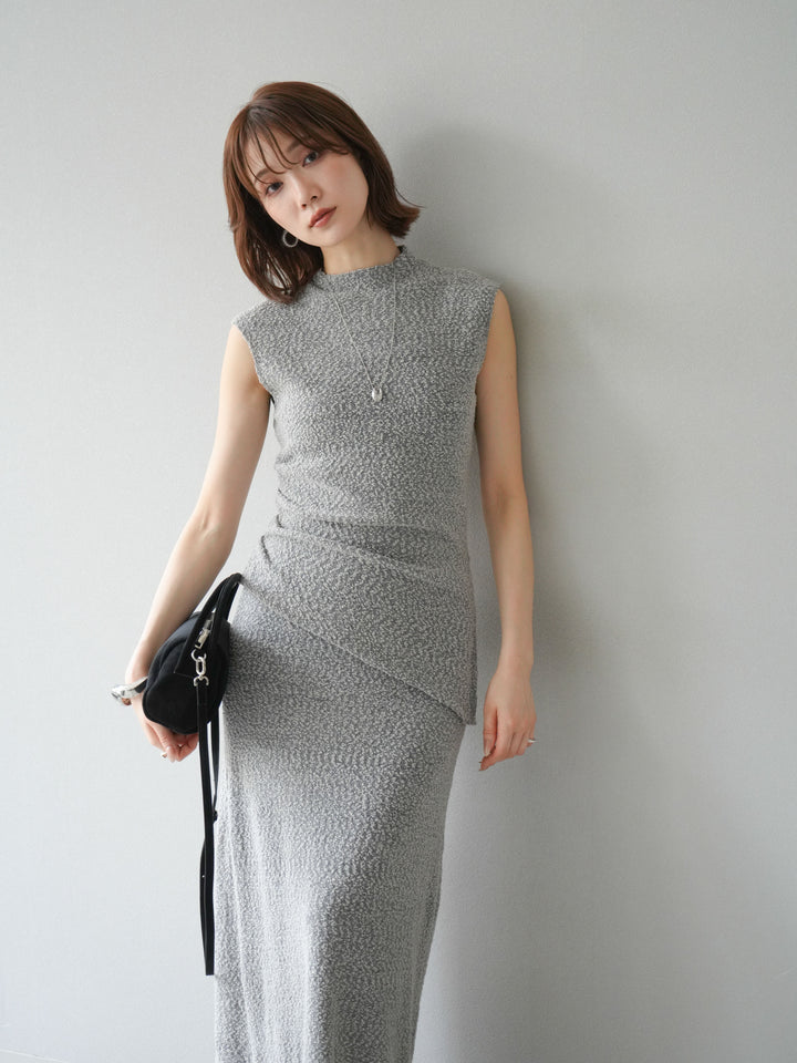 [套裝] 珠地佈針織無袖上衣 + 珠地佈針織I字裙 (2套)