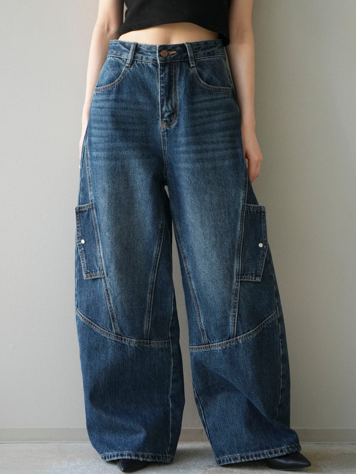 [予約]カーゴデザインコクーンデニムパンツ/navy