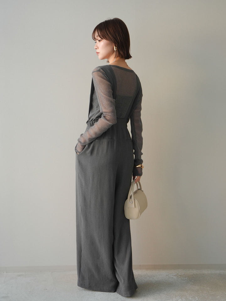 [予約]シボ加工ハイウエストタックサロペット/charcoal