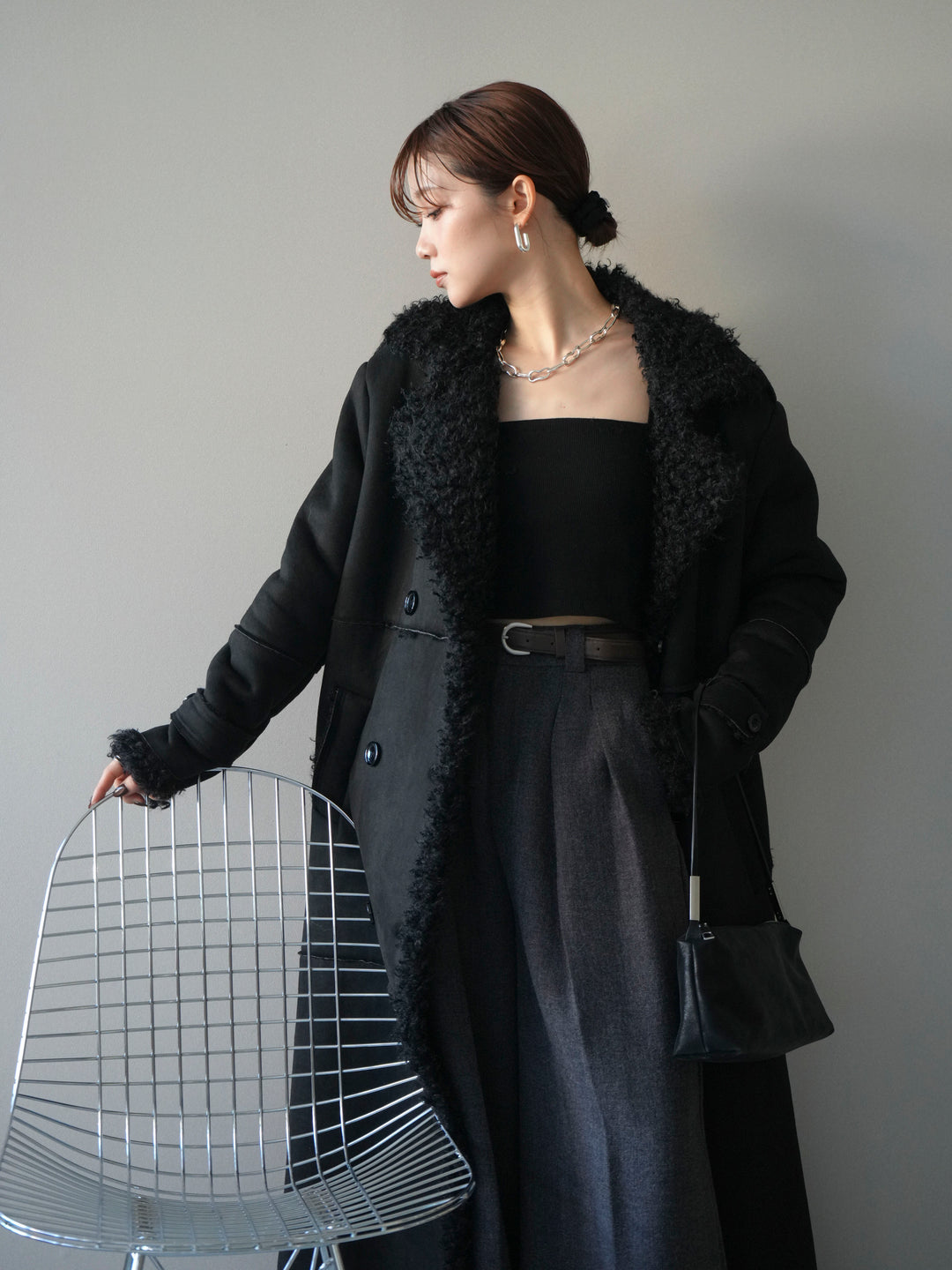 [予約]ムートンロングコート/black