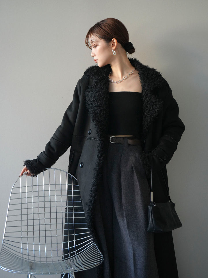 [予約]ムートンロングコート/black