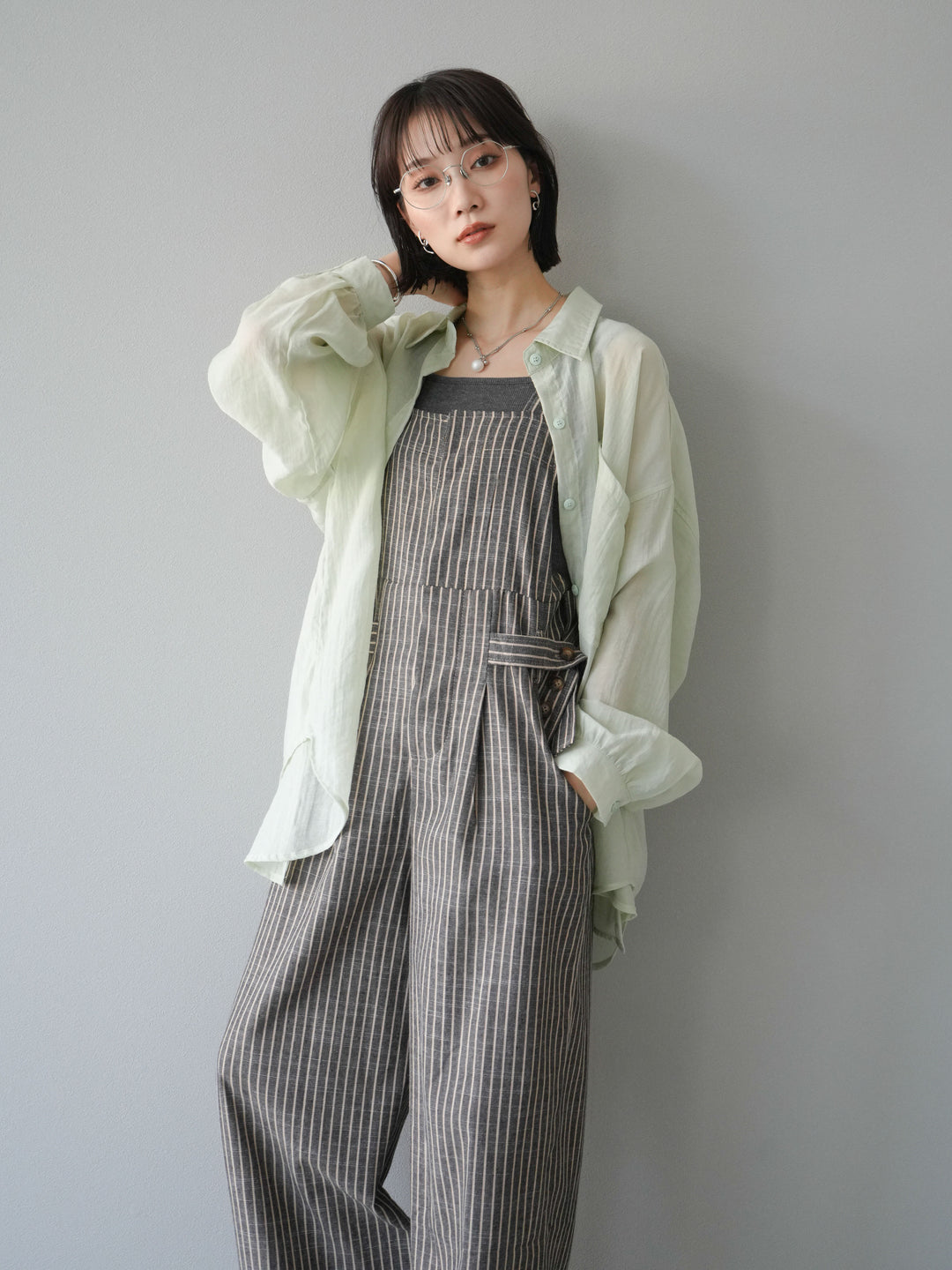 【預購】皮帶設計工裝褲/條紋