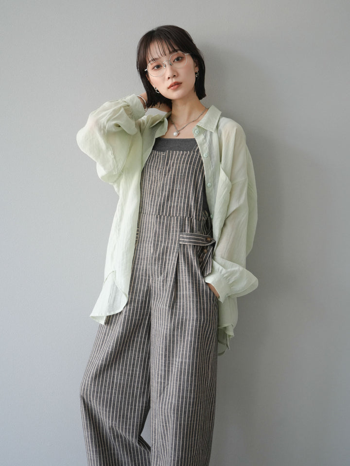 【預購】皮帶設計工裝褲/條紋