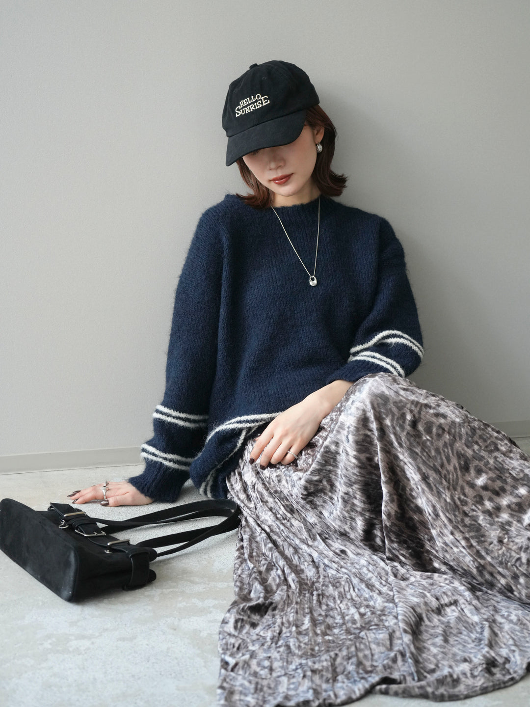 [SET]クルーネックラインボーダーニットプルオーバー+選べるアクセセット(2set)