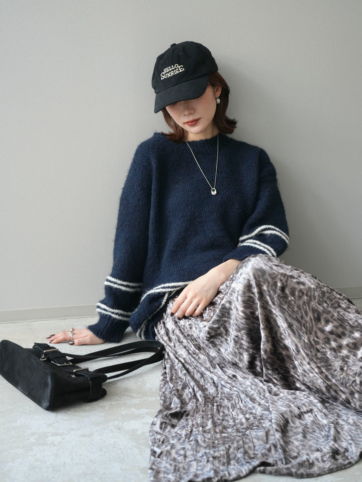 [SET]クルーネックラインボーダーニットプルオーバー+選べるアクセセット(2set)