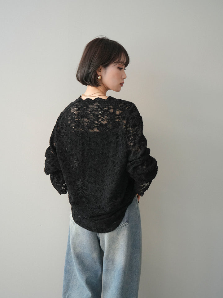 [予約]Vネックレースブラウス/black