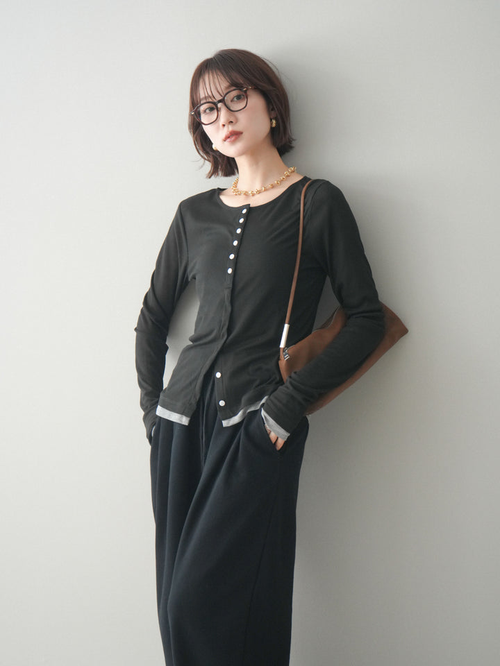 [予約]シアーリブバイカラーカーディガン/black