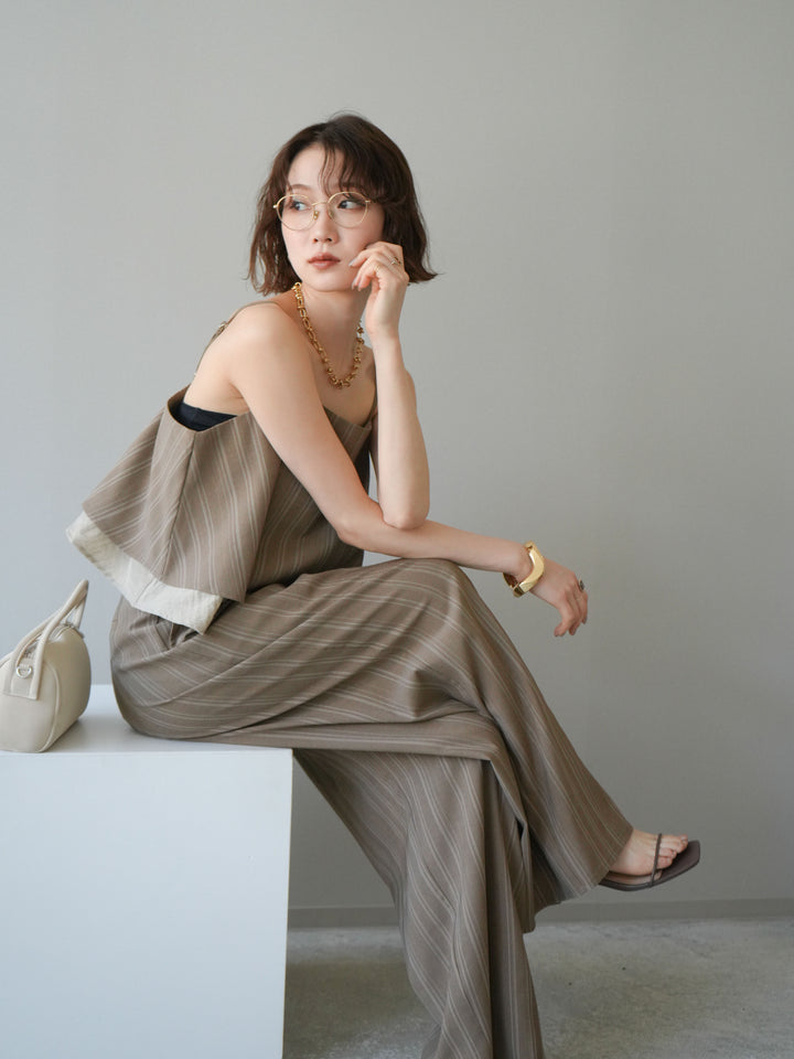 [SET]ピンストライプレイヤードキャミソール+ピンストライプタックワイドパンツ(2set)