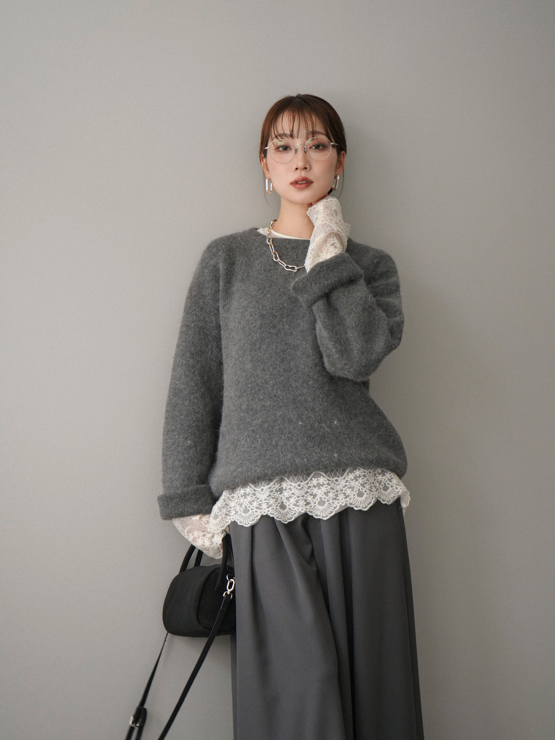 [予約]アンゴラタッチクルーネックニットプルオーバー/gray