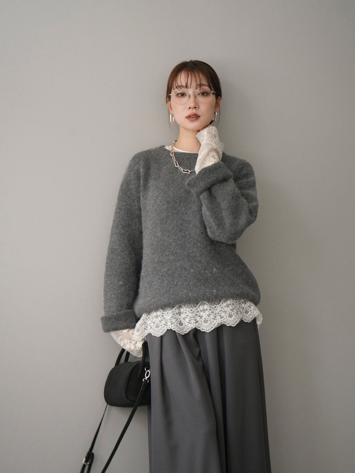 [予約]アンゴラタッチクルーネックニットプルオーバー/gray