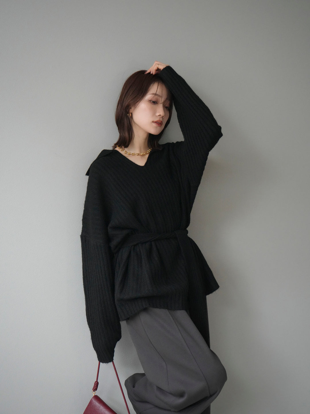 [予約]ワイドリブポロニットプルオーバー/black