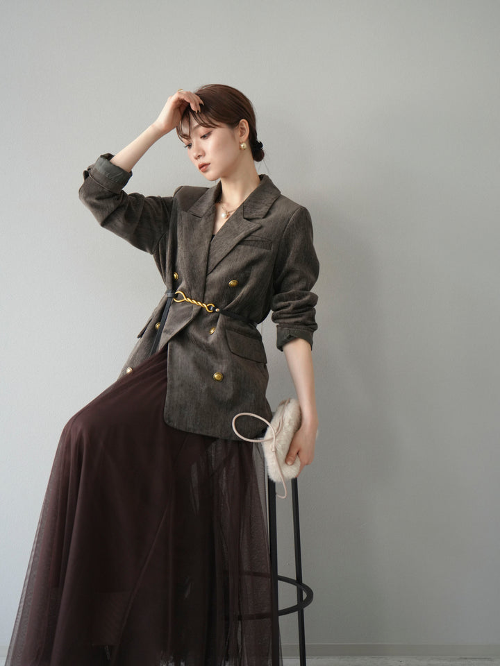 [SET]ベロアダブルジャケット+チュールボリュームスカート(2set)