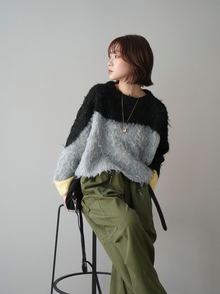 [SET]バイカラーモヘアタッチニットプルオーバー+選べるアクセセット(2set)