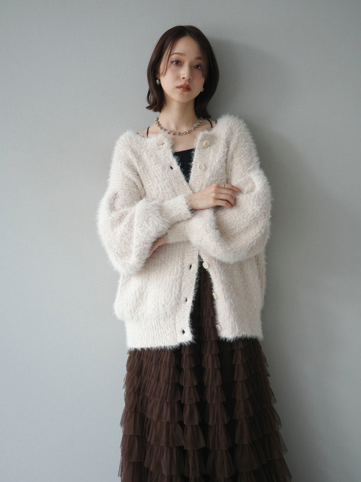 [預購] 圓領隨機毛絨開襟衫/本色